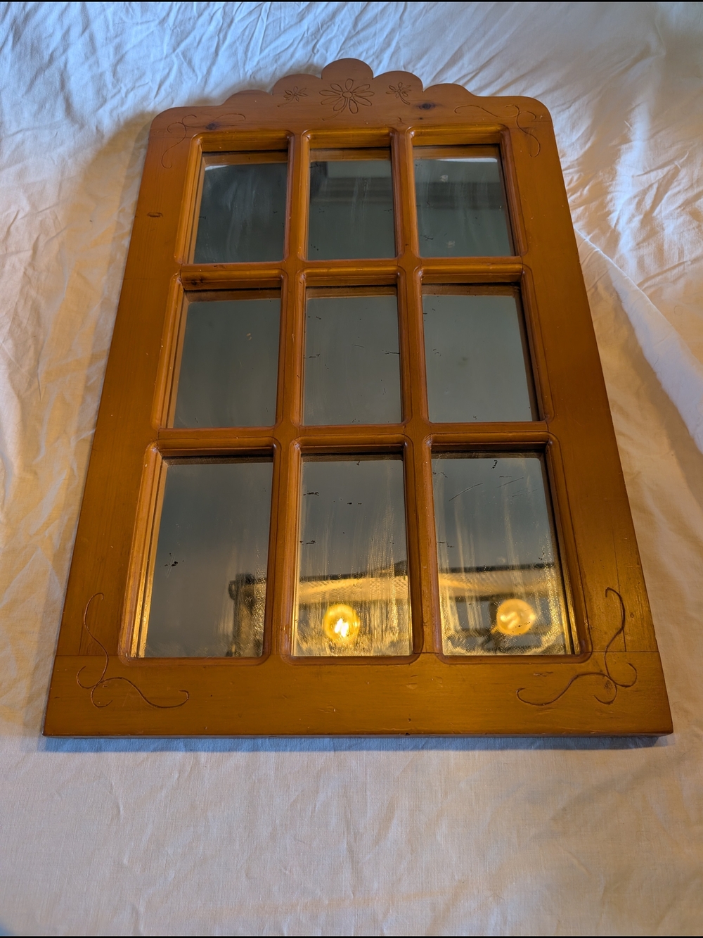 2/140$ Vintage Amber Windowpane Wall Mirror
